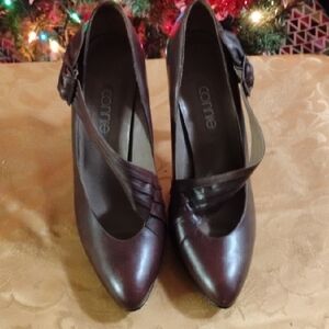 Connie Women's Dark Brown Heels with Floral Accent